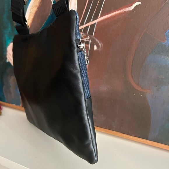 Stylish Denim and Black Crossbody Bag Vegan 9.5"x11" - Picture 11 of 16